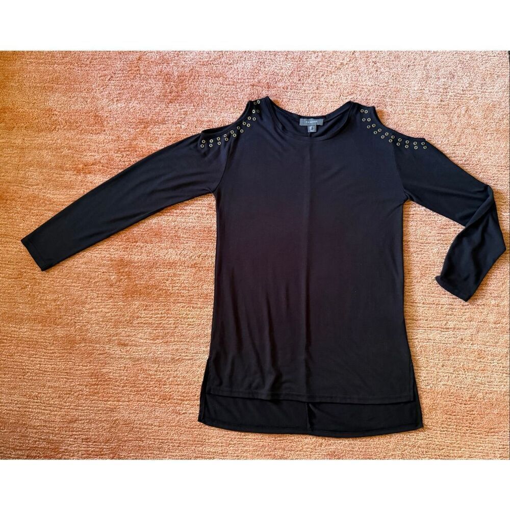 Primark Black Cut Out Shoulder Long Sleeve TopTunica Size 4